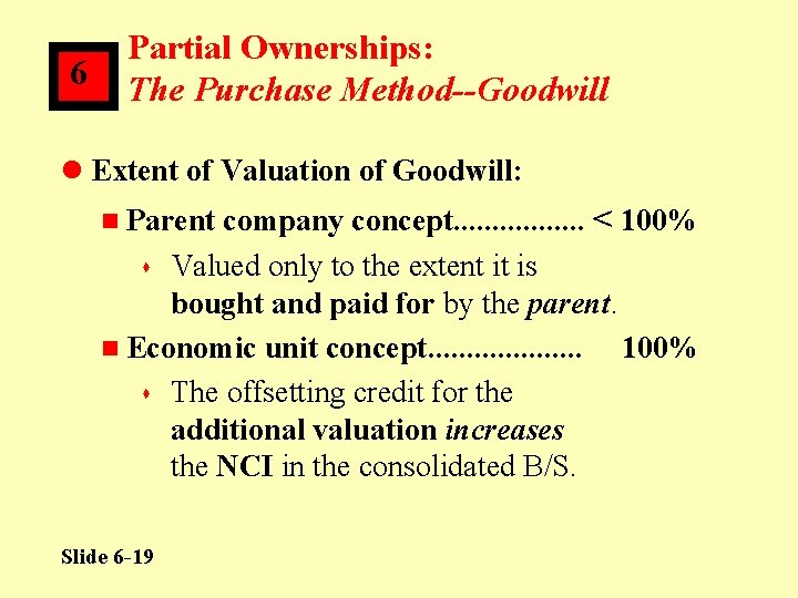 6 Partial Ownerships: The Purchase Method--Goodwill l Extent of Valuation of Goodwill: company concept.