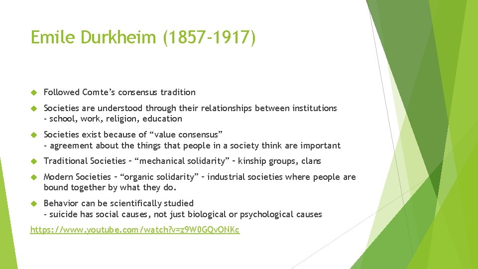 Emile Durkheim (1857 -1917) Followed Comte’s consensus tradition Societies are understood through their relationships