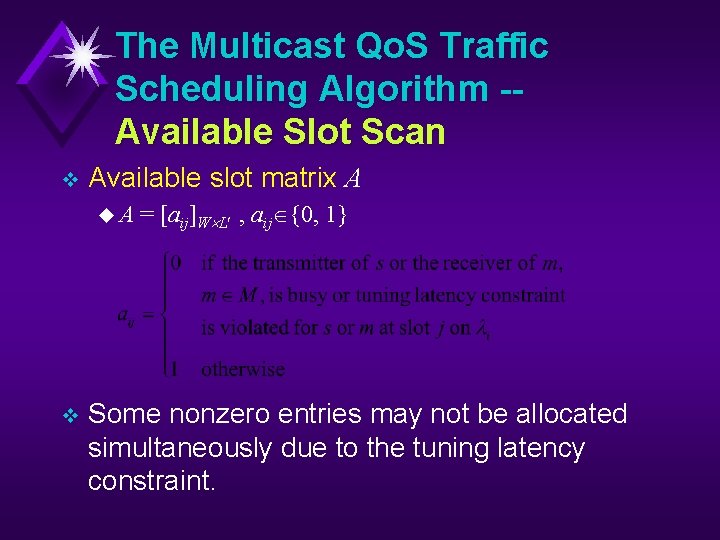 The Multicast Qo. S Traffic Scheduling Algorithm -Available Slot Scan v Available slot matrix