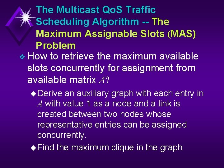 The Multicast Qo. S Traffic Scheduling Algorithm -- The Maximum Assignable Slots (MAS) Problem