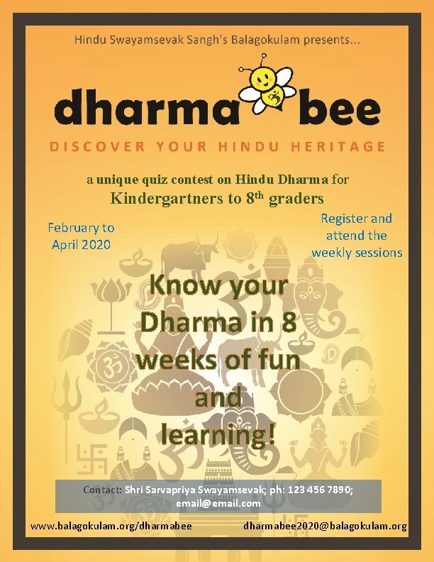 a unique quiz contest on Hindu Dharma for Kindergartners to 8 th graders Register