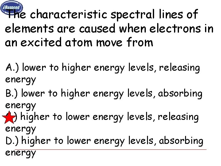 The characteristic spectral lines of elements are caused when electrons in an excited atom