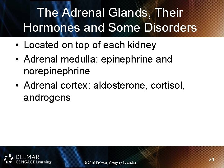 The Adrenal Glands, Their Hormones and Some Disorders • Located on top of each