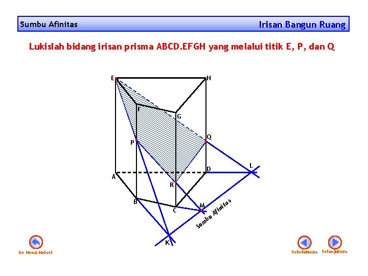 Irisan Bangun Ruang Sumbu Afinitas Lukislah bidang irisan prisma ABCD. EFGH yang melalui titik