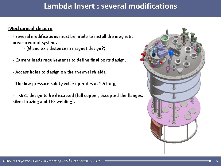 Lambda Insert : several modifications Mechanical design: - Several modifications must be made to