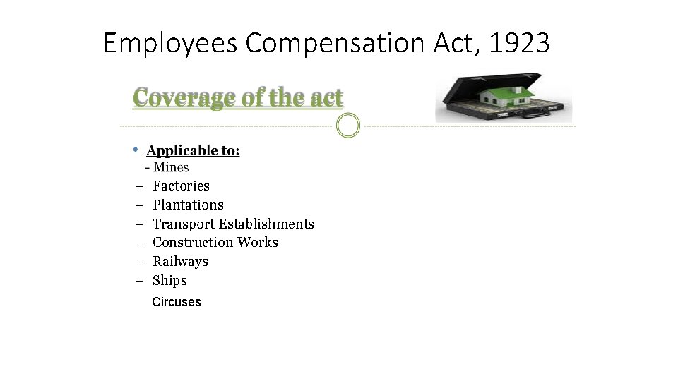 Employees Compensation Act, 1923 - Factories Plantations Transport Establishments Construction Works Railways Ships Circuses