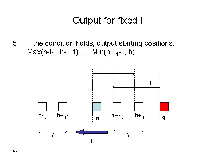 Output for fixed l 5. If the condition holds, output starting positions: Max(h-l 2