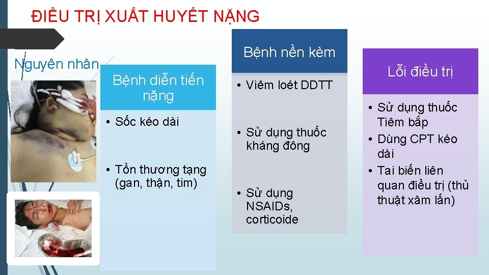 ĐIỀU TRỊ XUẤT HUYẾT NẶNG Bệnh nền kèm Nguyên nhân Bệnh diễn tiến nặng