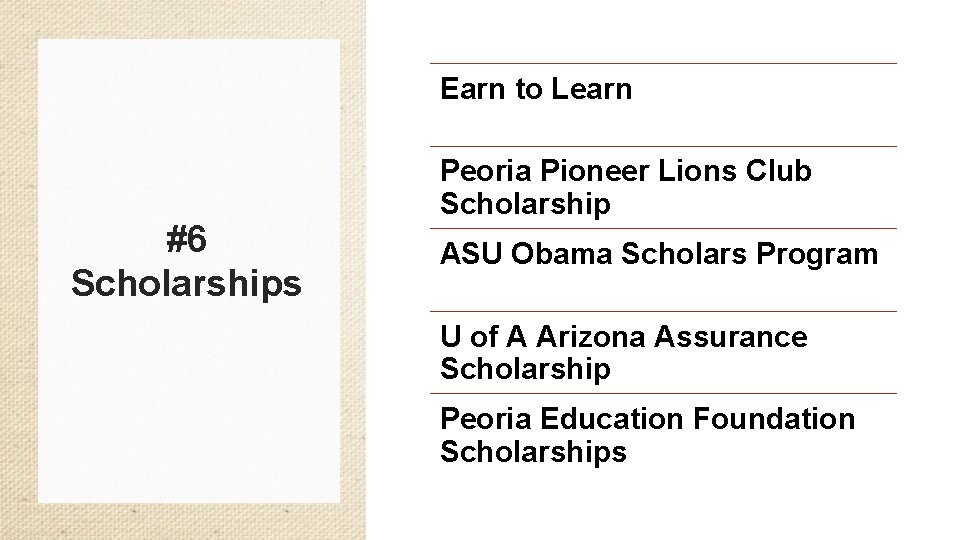 Earn to Learn #6 Scholarships Peoria Pioneer Lions Club Scholarship ASU Obama Scholars Program