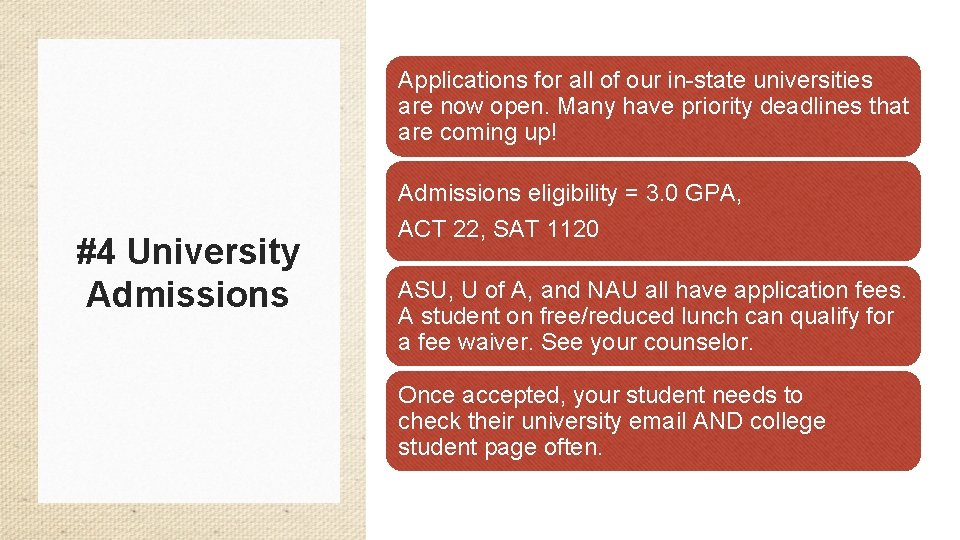 Applications for all of our in-state universities are now open. Many have priority deadlines