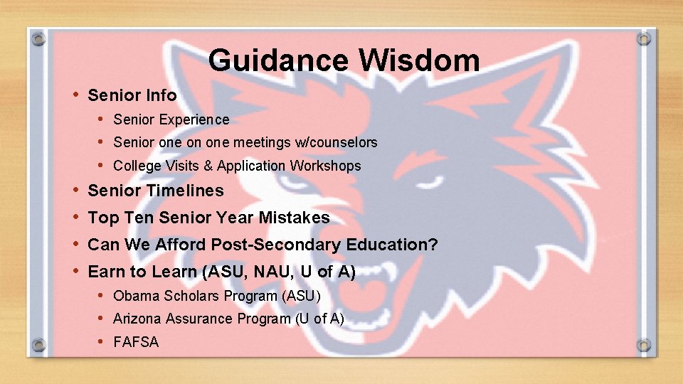 Guidance Wisdom • Senior Info • Senior Experience • Senior one on one meetings