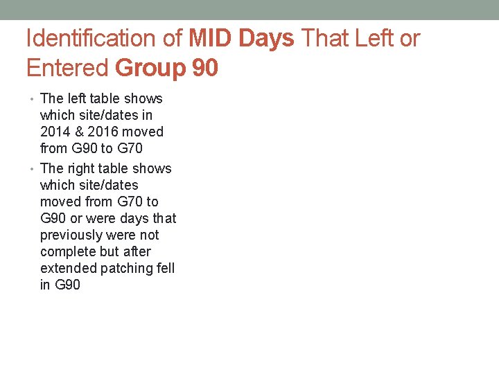 Identification of MID Days That Left or Entered Group 90 • The left table