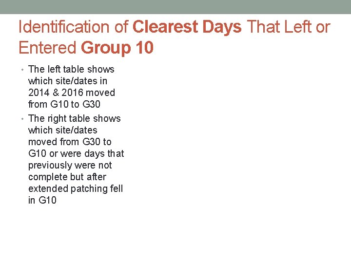 Identification of Clearest Days That Left or Entered Group 10 • The left table