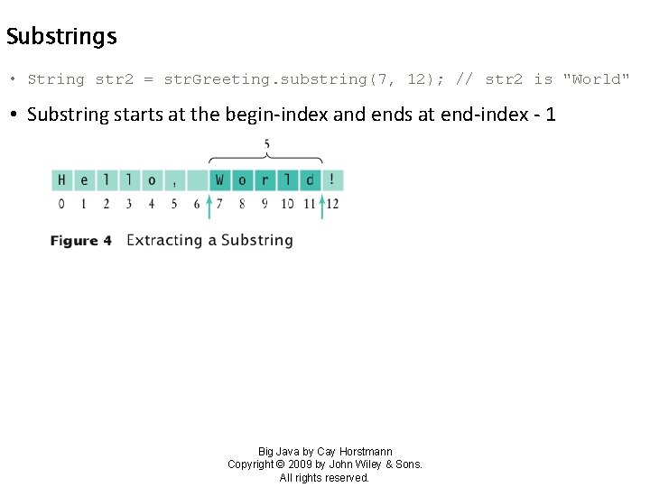 Substrings • String str 2 = str. Greeting. substring(7, 12); // str 2 is