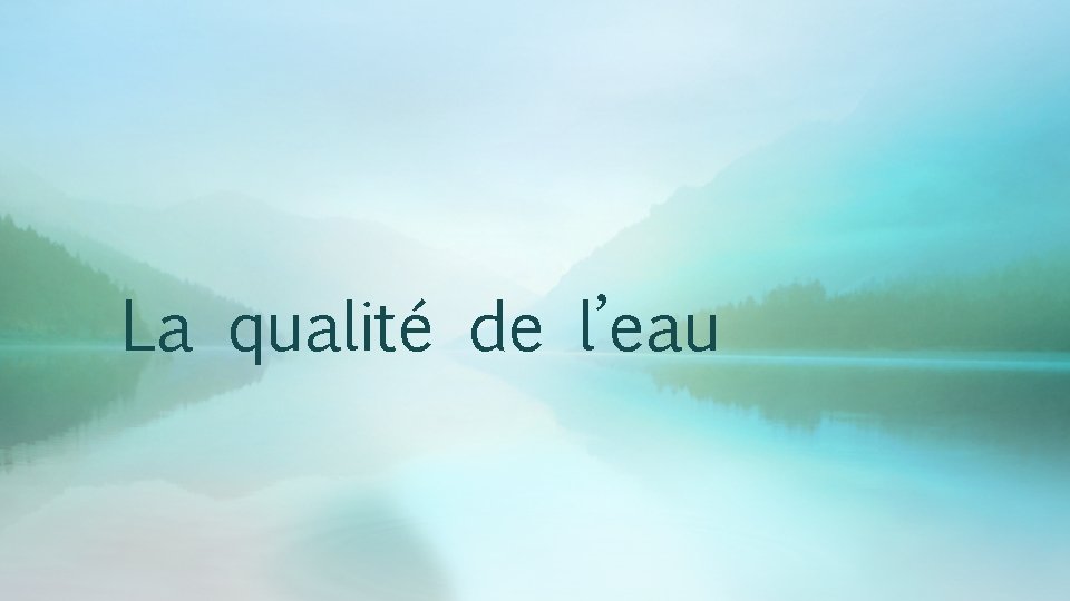 La qualité de l’eau 