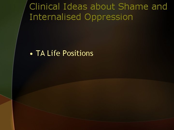 Clinical Ideas about Shame and Internalised Oppression • TA Life Positions 