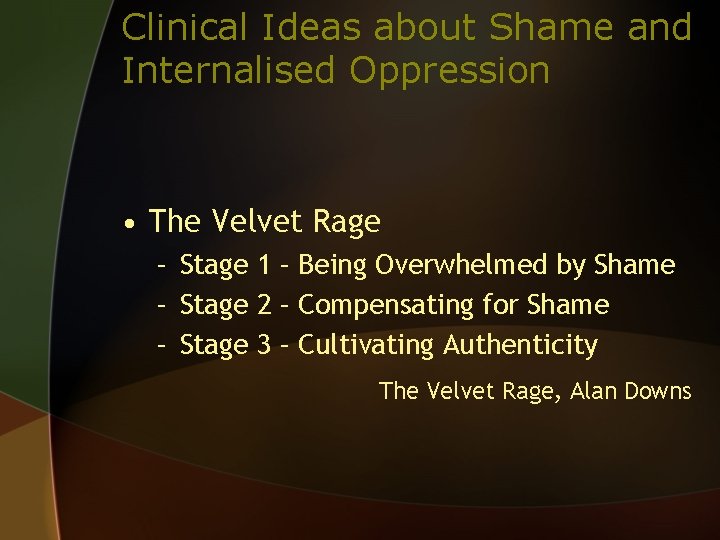 Clinical Ideas about Shame and Internalised Oppression • The Velvet Rage – Stage 1