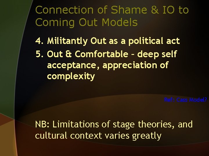 Connection of Shame & IO to Coming Out Models 4. Militantly Out as a