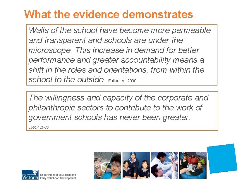 What the evidence demonstrates Walls of the school have become more permeable and transparent