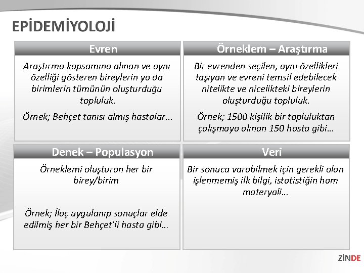 Evren Örneklem – Araştırma kapsamına alınan ve aynı özelliği gösteren bireylerin ya da birimlerin