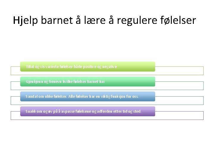 Hjelp barnet å lære å regulere følelser Tillat og vis varierte følelser-både positive og