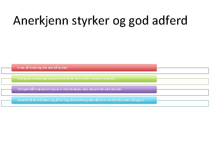 Anerkjenn styrker og god adferd Gi ros på innsats og ikke bare på resultat