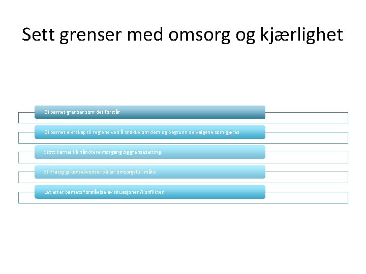 Sett grenser med omsorg og kjærlighet Gi barnet grenser som det forstår Gi barnet