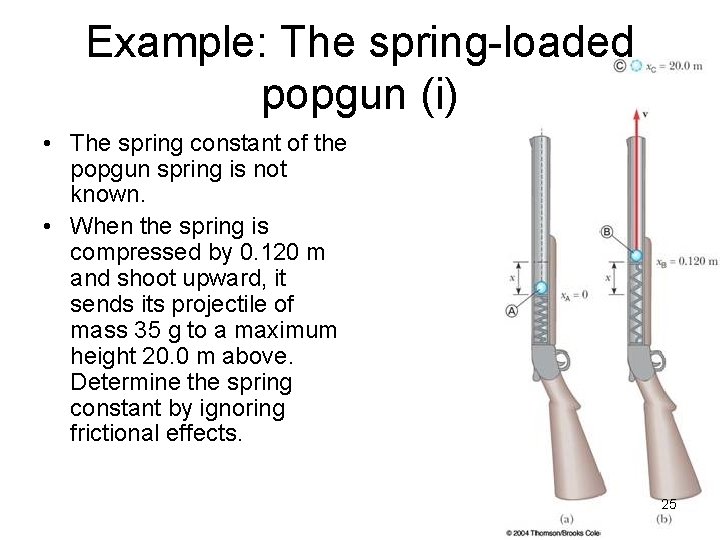 Example: The spring-loaded popgun (i) • The spring constant of the popgun spring is Example: The spring-loaded popgun (i) • The spring constant of the popgun spring is