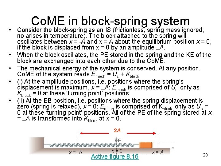Co. ME in block-spring system • Consider the block-spring as an IS (frictionless, spring Co. ME in block-spring system • Consider the block-spring as an IS (frictionless, spring