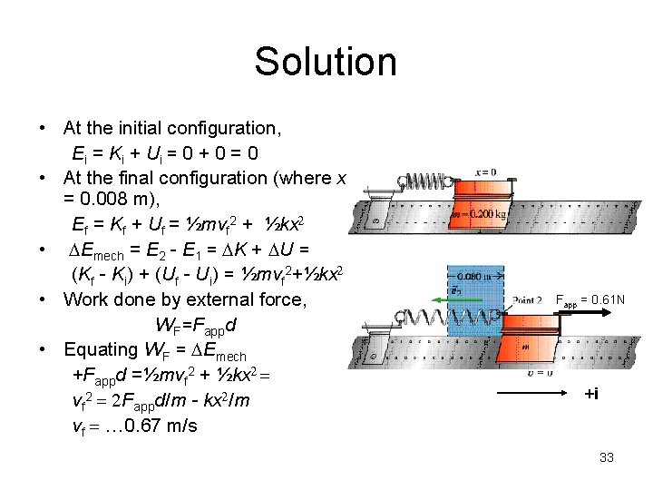 Solution • At the initial configuration, E i = K i + Ui = Solution • At the initial configuration, E i = K i + Ui =