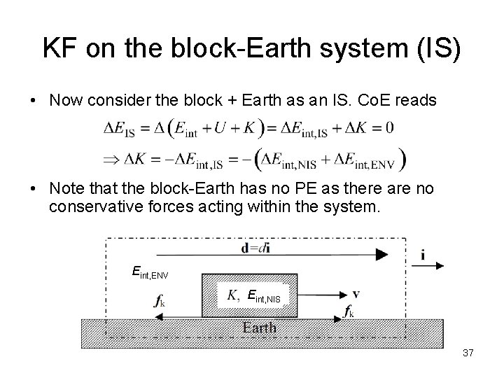 KF on the block-Earth system (IS) • Now consider the block + Earth as KF on the block-Earth system (IS) • Now consider the block + Earth as