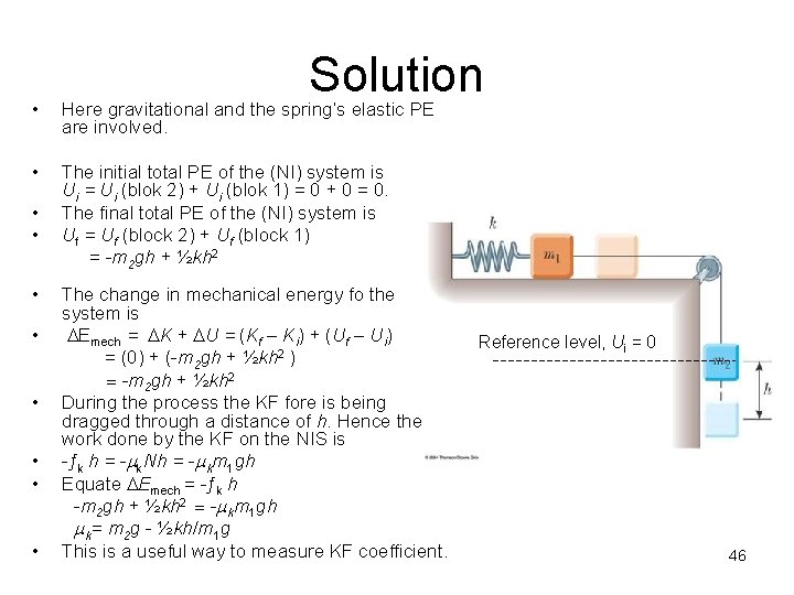 Solution • Here gravitational and the spring’s elastic PE are involved. • The initial Solution • Here gravitational and the spring’s elastic PE are involved. • The initial