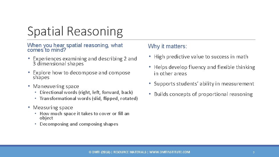 Spatial Reasoning When you hear spatial reasoning, what comes to mind? Why it matters: