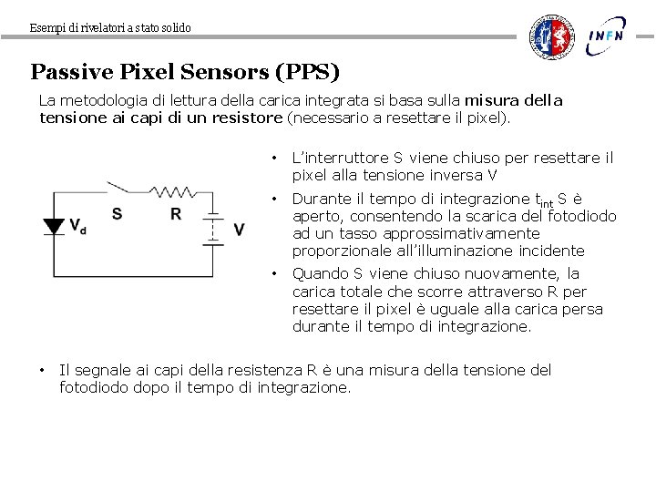 Esempi di rivelatori a stato solido Passive Pixel Sensors (PPS) La metodologia di lettura