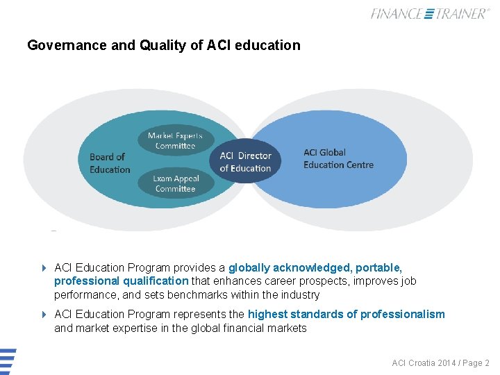 Governance and Quality of ACI education 4 ACI Education Program provides a globally acknowledged,