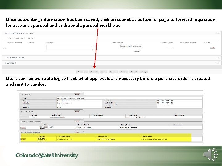 Once accounting information has been saved, click on submit at bottom of page to