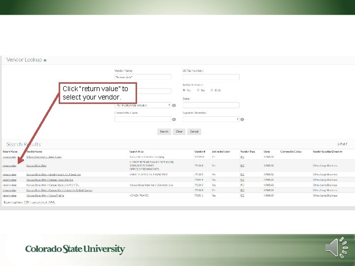 Click “return value” to select your vendor. 