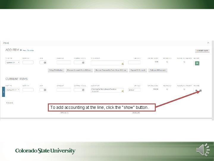 To add accounting at the line, click the “show” button. 
