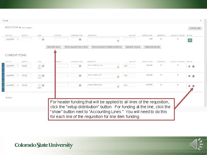 For header funding that will be applied to all lines of the requisition, click