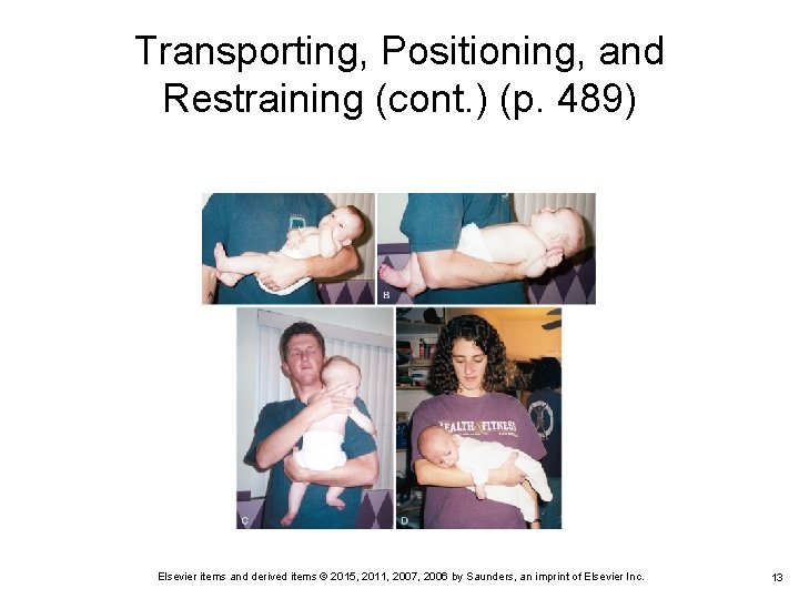 Transporting, Positioning, and Restraining (cont. ) (p. 489) Elsevier items and derived items © Transporting, Positioning, and Restraining (cont. ) (p. 489) Elsevier items and derived items ©