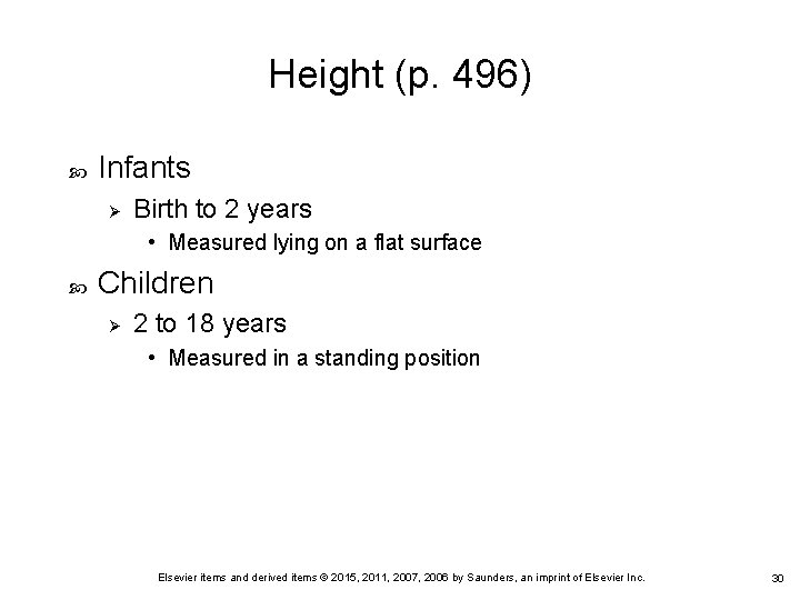 Height (p. 496) Infants Ø Birth to 2 years • Measured lying on a Height (p. 496) Infants Ø Birth to 2 years • Measured lying on a