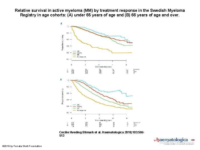 Relative survival in active myeloma (MM) by treatment response in the Swedish Myeloma Registry