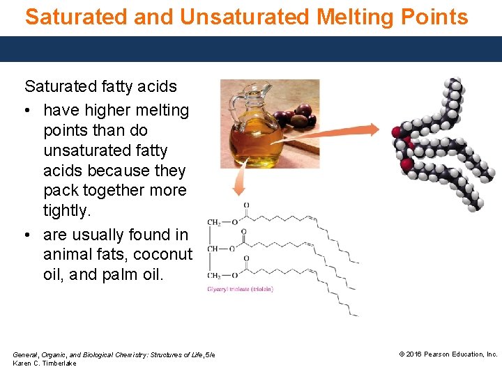 Saturated and Unsaturated Melting Points Saturated fatty acids • have higher melting points than