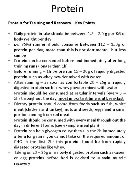 Protein for Training and Recovery – Key Points • Daily protein intake should be