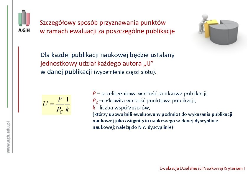 Szczegółowy sposób przyznawania punktów w ramach ewaluacji za poszczególne publikacje Dla każdej publikacji naukowej