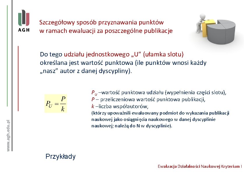 Szczegółowy sposób przyznawania punktów w ramach ewaluacji za poszczególne publikacje Do tego udziału jednostkowego