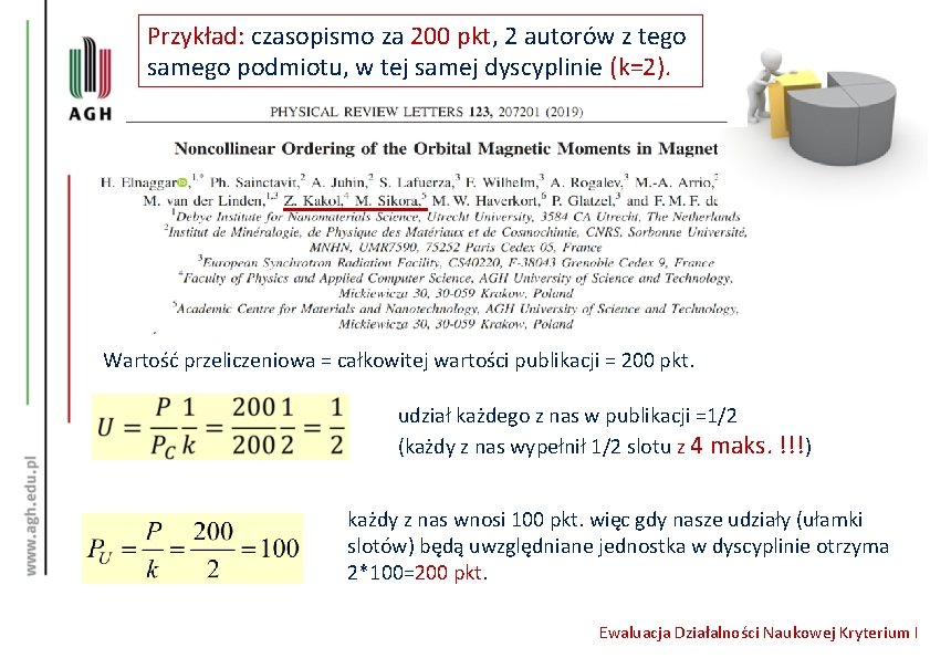 Przykład: czasopismo za 200 pkt, 2 autorów z tego samego podmiotu, w tej samej