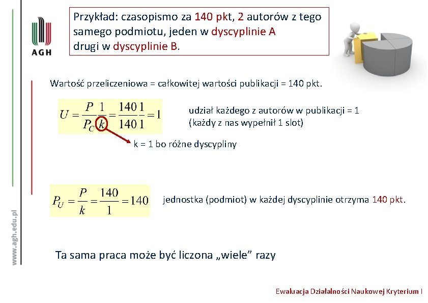 Przykład: czasopismo za 140 pkt, 2 autorów z tego samego podmiotu, jeden w dyscyplinie