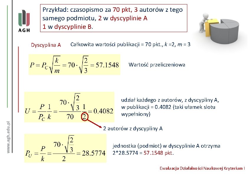 Przykład: czasopismo za 70 pkt, 3 autorów z tego samego podmiotu, 2 w dyscyplinie