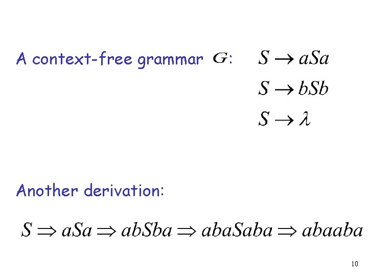 A context-free grammar : Another derivation: 10 